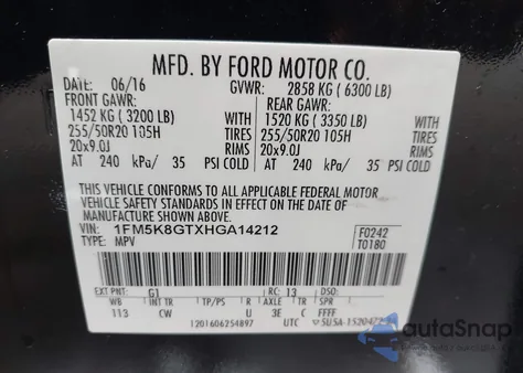 2017 Ford Explorer Sport из США, поврежденный, VIN 1FM5K8GTXHGA14212